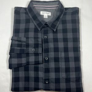 Sun & Stone Men’s Grey/Black Check Button down Shirt Size L
